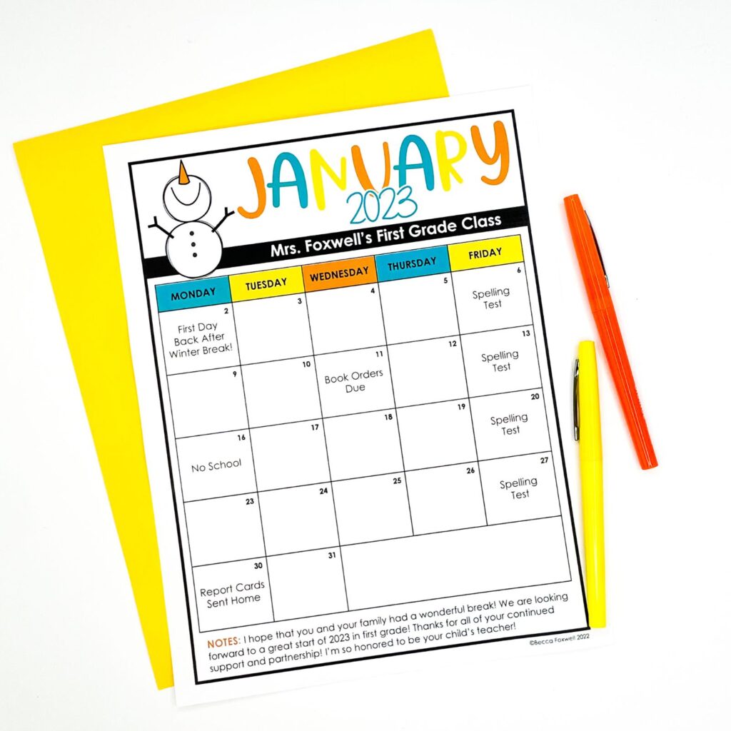 editable calendars to send home to parents for monthly communication form teachers